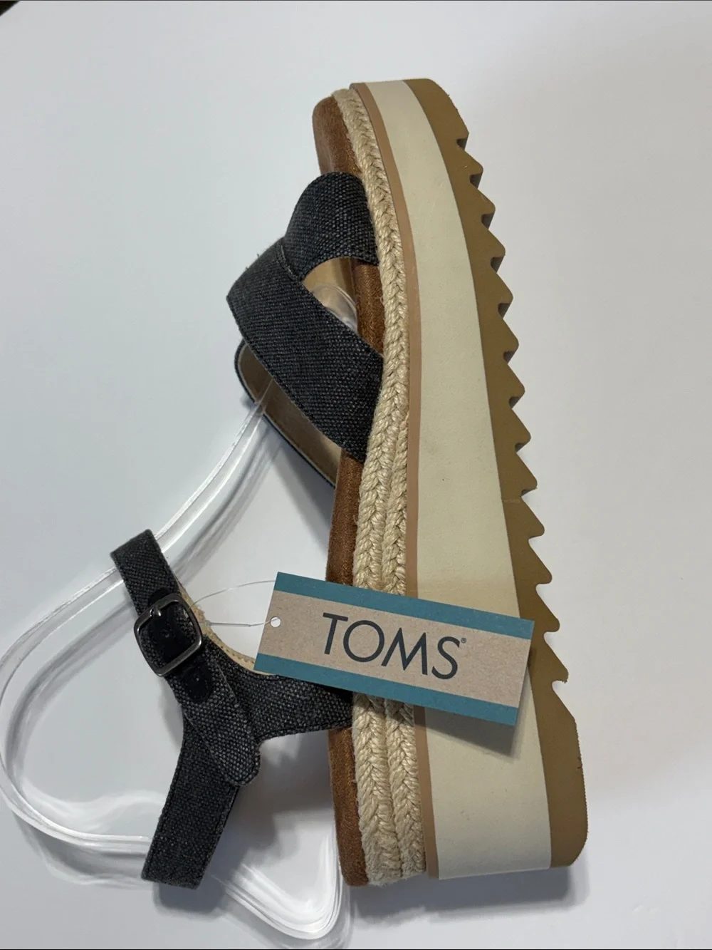 TOMS Gia Black Chambray Canvas Platform Wedge Sandal Size 10--NWT